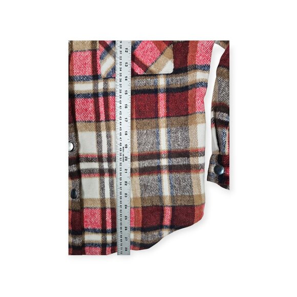 Oversized Red & Beige Plaid Flannel Button-Down Shirt Size S Dual Chest Pockets - Picture 5 of 9